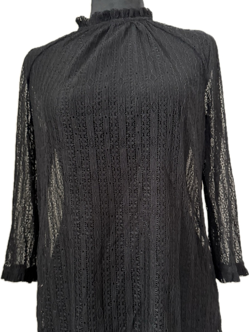 ModCloth Black Lace Ruffled Neck Top - Picture 2 of 9